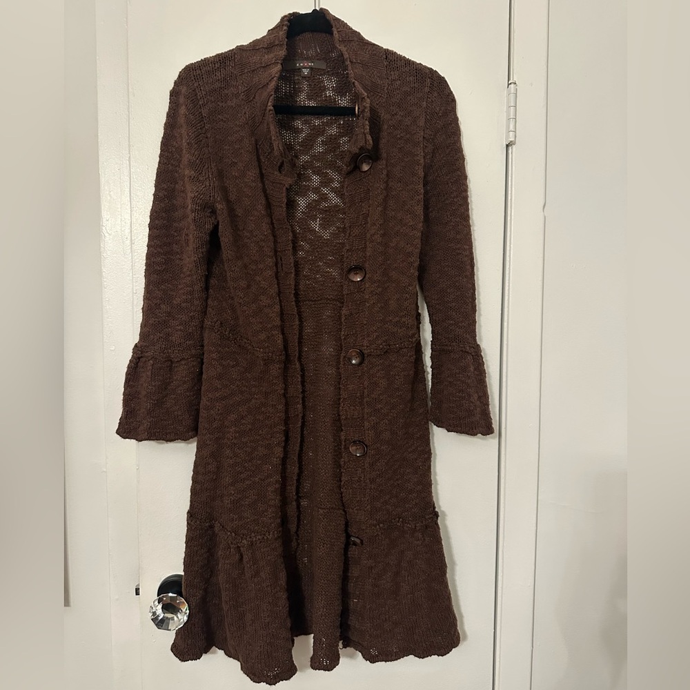 Brown Knit Long Cardigan